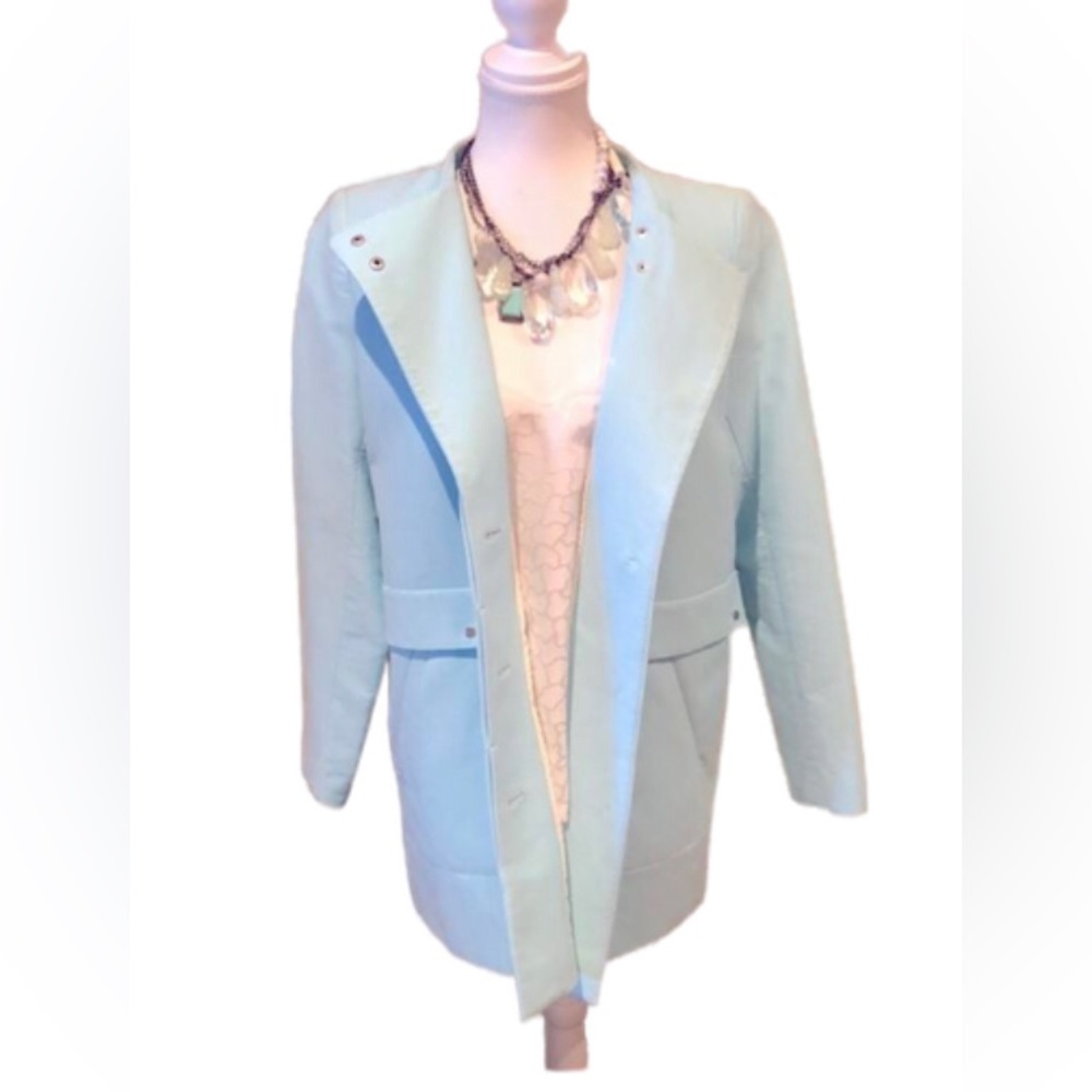 Zara Trafaluc Pastel Teal Spring Cotton Coat Women Size M